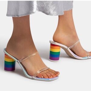 Dolce Vita Rainbow Sandals New Women Striped Heels sz 8 Iridescent Shoe Pride